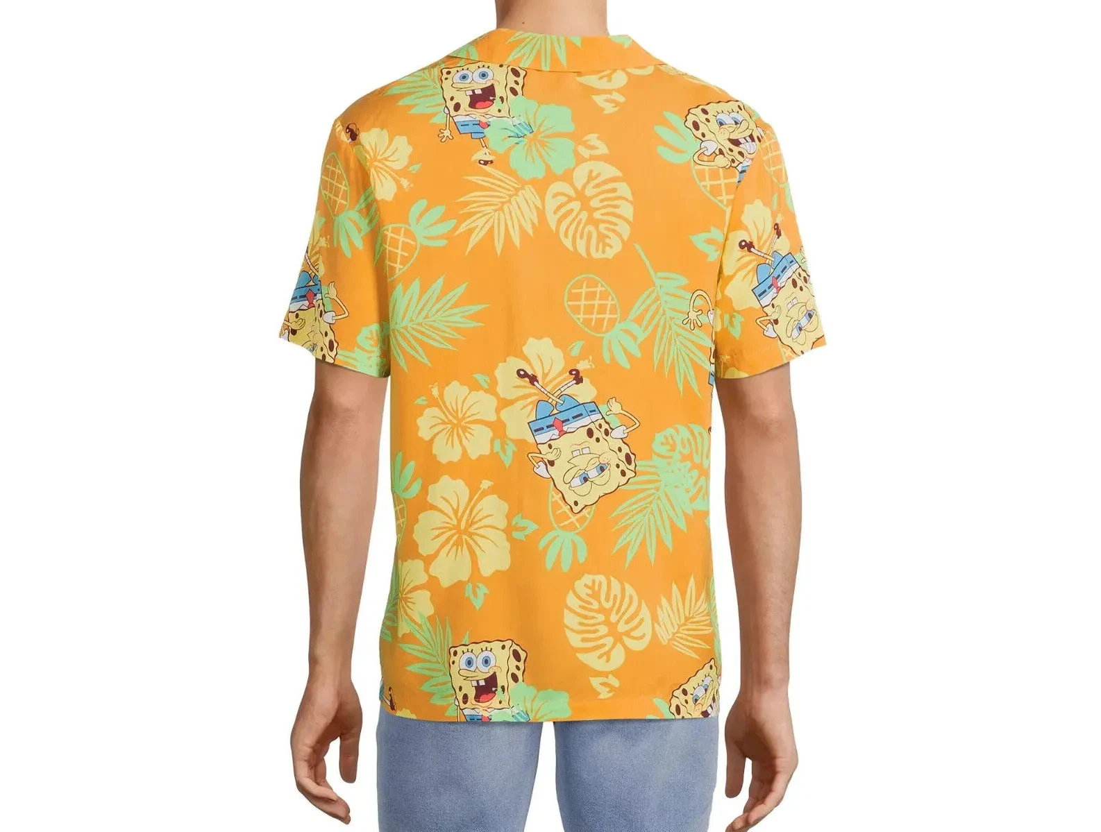 SpongeBob SquarePants Men's Tropical Print Woven Short Sleeve Shirt
