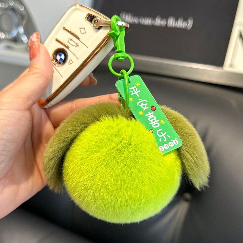 Real Rabbit Fur Apple Keychain Bag Charm Fur Ball Pompom Bag Car Phone