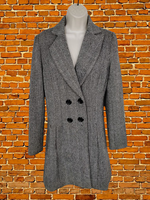 ARMANI EXCHANGE SCHWARZER MANTEL MEDIUM WOLLE DAMEN FISCHGRÄT ZWEIREIHIG WINTER