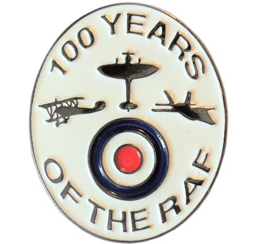 100 Years of RAF Royal Air Force WW1 WW2 Spitfire Sopwith Camel Enamel Badge
