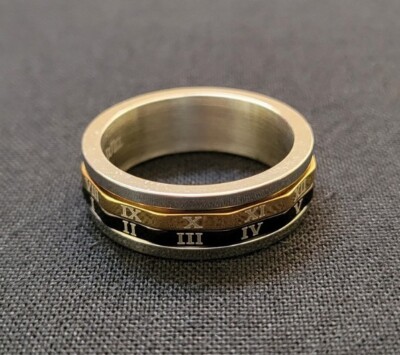 Stainless Steel Roman Numerals Fidget Spin Band Ring