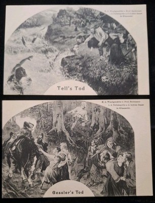 Vintage TELL's TOD & GESSLER's TOD Zurich Switzerland Postcards Matte Finish 