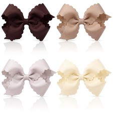 4 Pcs Grosgrain Scalloped Hair Bows for Girl, Morandi, 3" 1 Count Pack of 4