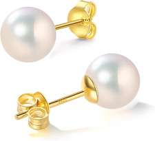 Broquel Aretes de Perlas de Agua Dulce Plata S925 Mujer Arete Regalo 5 8mm Top