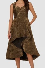 Adrianna Papell Women's Gold Notch-Neck High-Low MIDI Dress Size 8