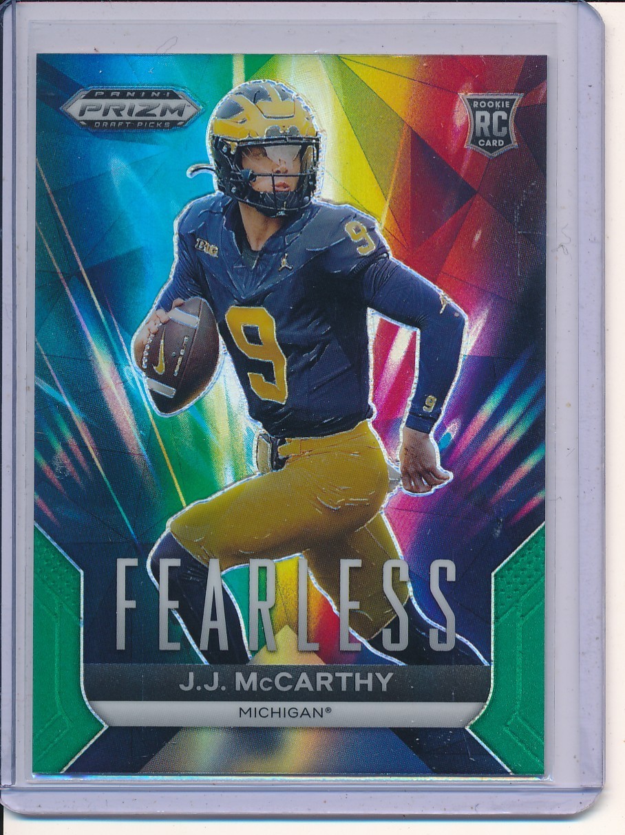 2024 Panini Prizm Draft Picks - Fearless Green Prizm #F-JJM J.J. McCarthy (RC)