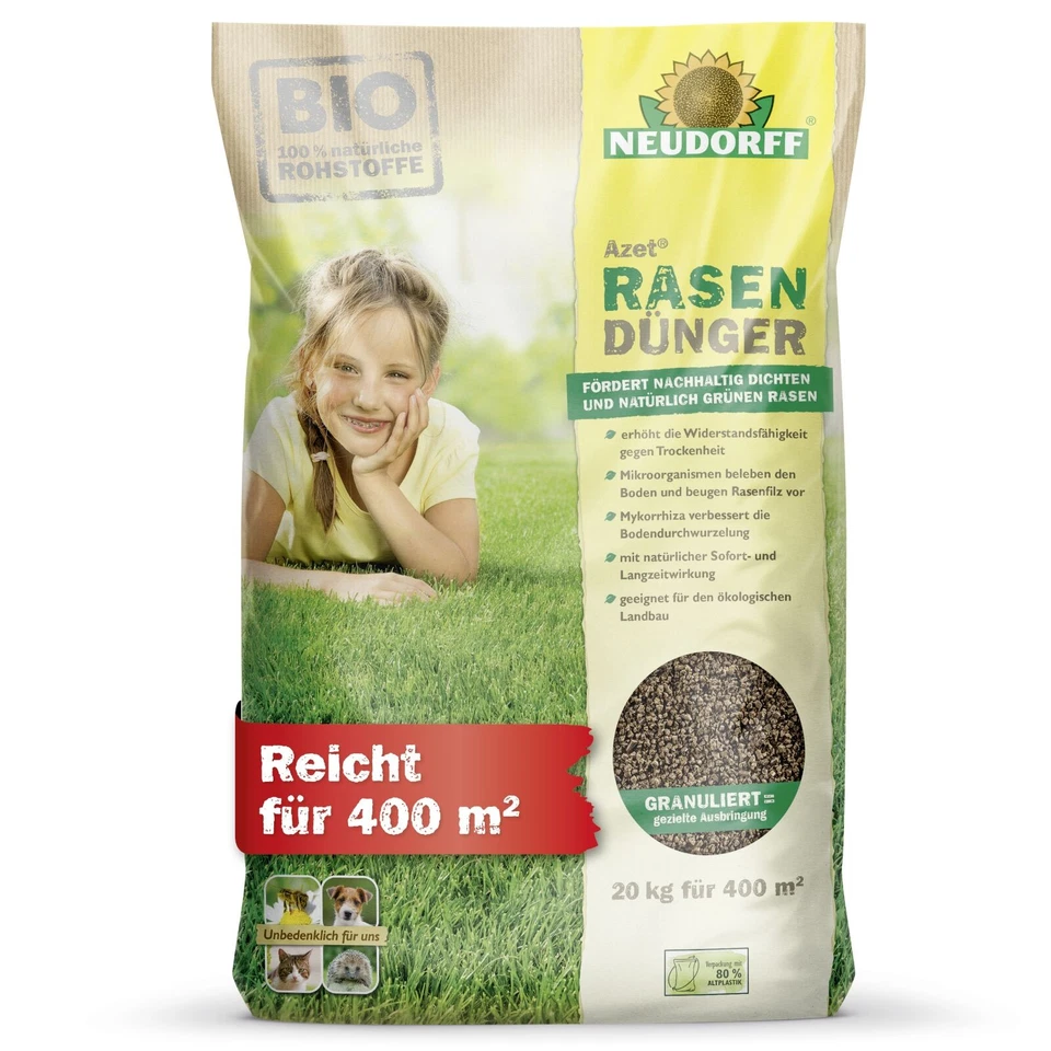 Neudorff Azet RasenDünger 20 kg - für 400qm Rasen Dünger Langezeitdünger