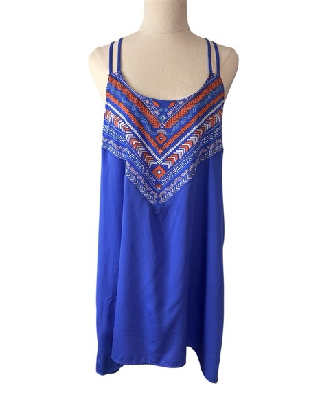 RIPCURL Blue Dress Size 10 ~ Beach Cover Up Boho Print Swing Shift Mini