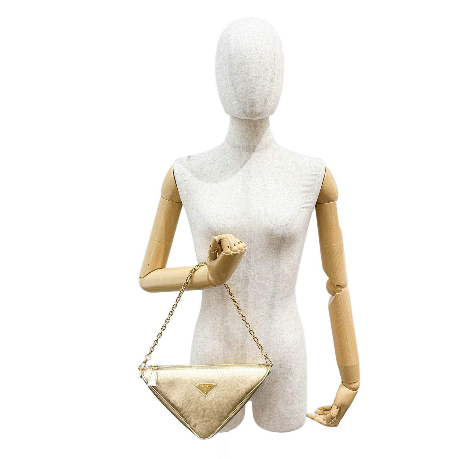 PRADA Triangle Gold Leather Two Way Bag thumbnail 3