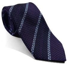 Purple Navy Blue Striped Silk Grenadine Tie Garza Grossa Handmade in Italy