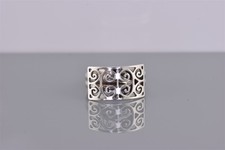 G  Sterling Silver Scrolled Openwork Band Ring 925 Adj. Sz: 7