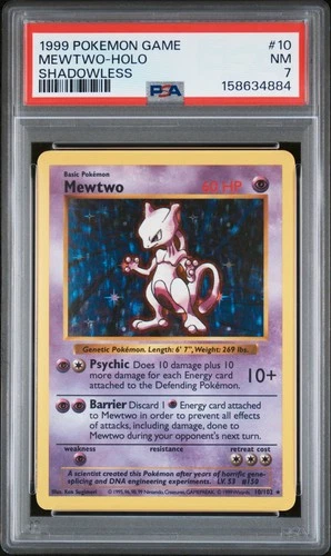 1999 POKEMON BASE SET SHADOWLESS #10 MEWTWO-HOLO PSA 7