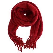 Warm Thick Fluffy Maroon Soft Plain Wide Winter Scarf with Tassels