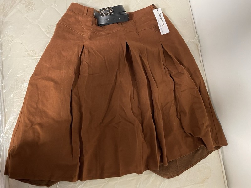 Tanming Brown Wool Skirt W/ Belt Size 2XL