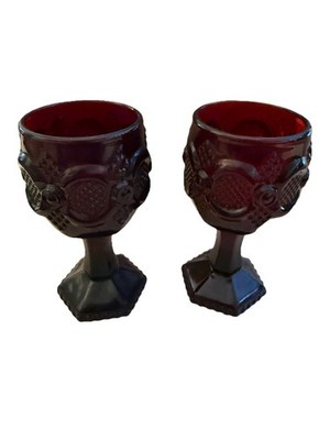 (Set of 2) Avon 1876 Collection Ruby Red Cape Cod 4.5'' Wine Goblets