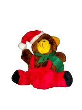 Vintage 10" Made In Taiwan Teddy Bear Santa Hat Overalls Plush
