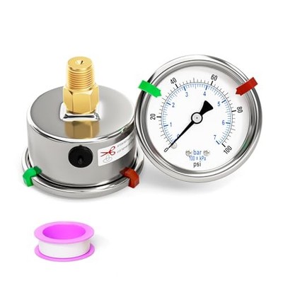 Stainless Steel Dry Low Pressure Gauge 1/4'' NPT 2'' 0-100Psi Back Mount(1/4''NPT)