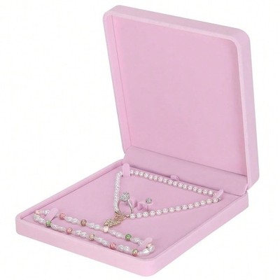 Premium Pink Velvet Jewelry Set Gift Box Necklace Earring Ring Display Case