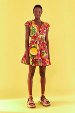 FARM Rio Fruit Dream Ruffle Mini Dress Tropical Pineapple Pink Yellow XS