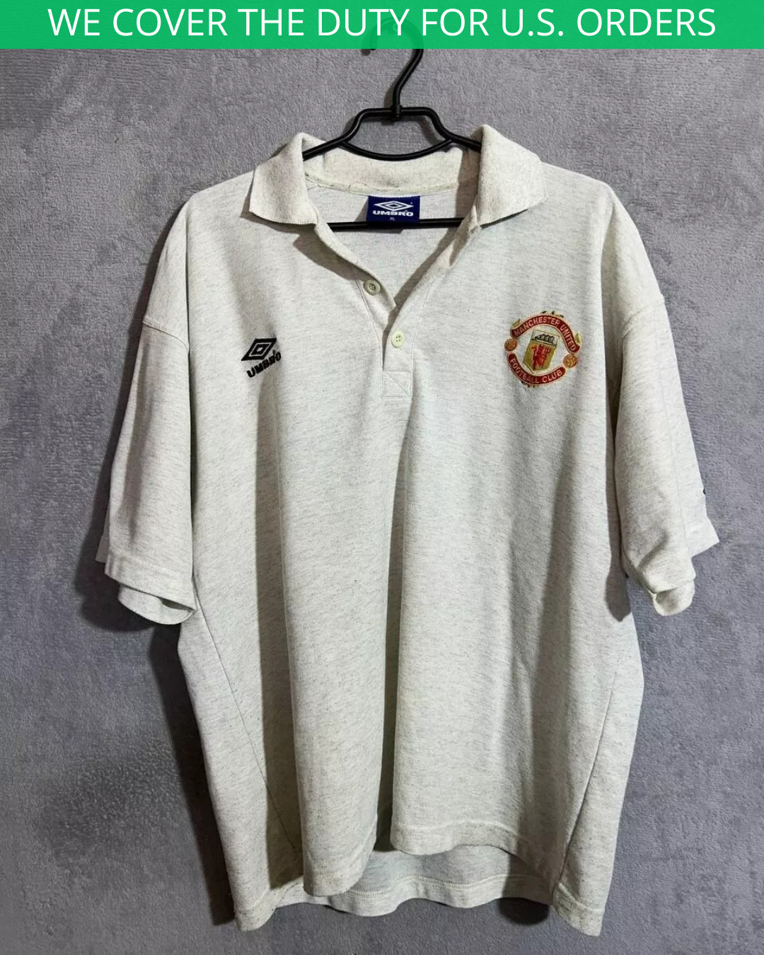 Manchester United Rare Vintage Jersey Football Polo Shirt Umbro Gray Men Size XL