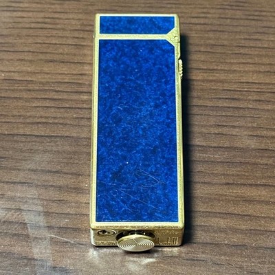 Vintage Dunhill Rolla gas lighter blue lacquer working condition antique Gold