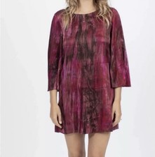 Alice + Olivia Womens XS Pink/Black Silk Blend Tie Dye 3/4 Sleeve Mini Dress