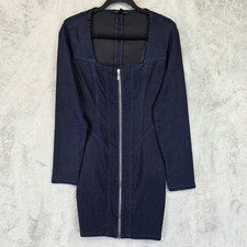 Guess Denim Dress Womens Small Blue Zip Front Long Sleeve Bodycon W3RK30D5AS1