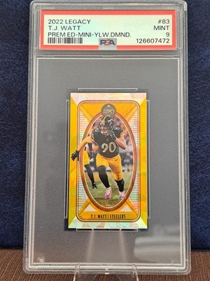 2022 Legacy T.J. Watt Mini Yellow Diamond Football Card SN#/10 Steelers PSA 9