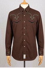 Panhandle Slim Westmoor Retro Western Shirt Pearl Snap Brown Embroidered Medium