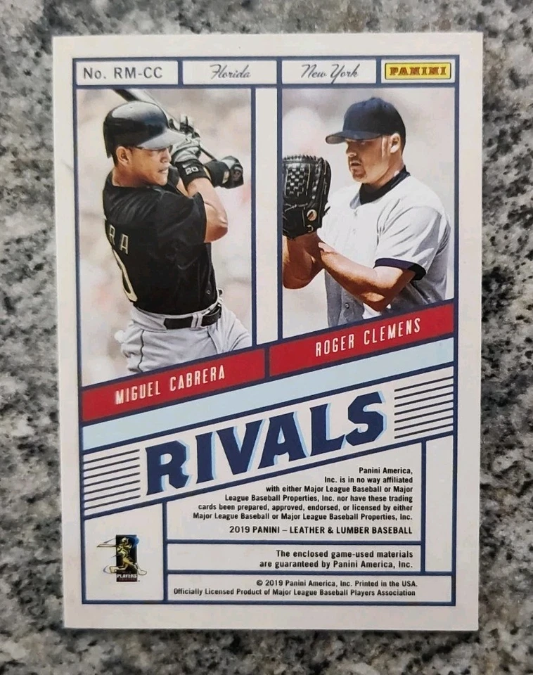 2019 Leather and Lumber Rivals Materials Gold Miguel Cabrera Roger Clemens /99 - Image 3 of 3