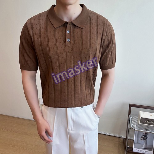 Camisa de manga corta tejida de seda para hombre Camiseta hueca informal de negocios transpirable - Imagen 3 de 28