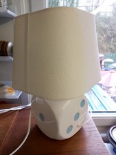 Laura Ashley Ceramic Dice Die Table Lamp White Blue Spots Original Shade