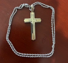 14K  W & Y Gold Cross & 19" Rope Chain Stamped GCJ George Carter Jessup 14.2g