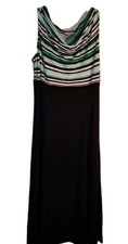Danny & Nicole Maxi Dress Womens Size 8 Black Green Striped Cowl Neck Sleeveless