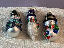 Christmas ornaments set of 3 glass snowmen with tree icicle AA977