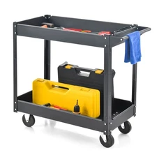 2-Tier Utility Cart Metal Service Cart Rolling Tool Storage Organizer w/ Handle
