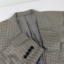 Hickey Freeman Black Brown Tan Silk Wool Houndstooth Sport Coat Blazer Size 39 R