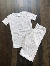 Mini Boden girls Short sleeve/Shorts Pajamas Size 7. Pink Hearts. New.