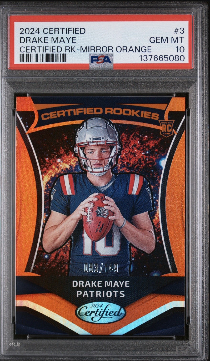 Drake Maye Panini Certified Certified Rookies #3 Mirror Orange