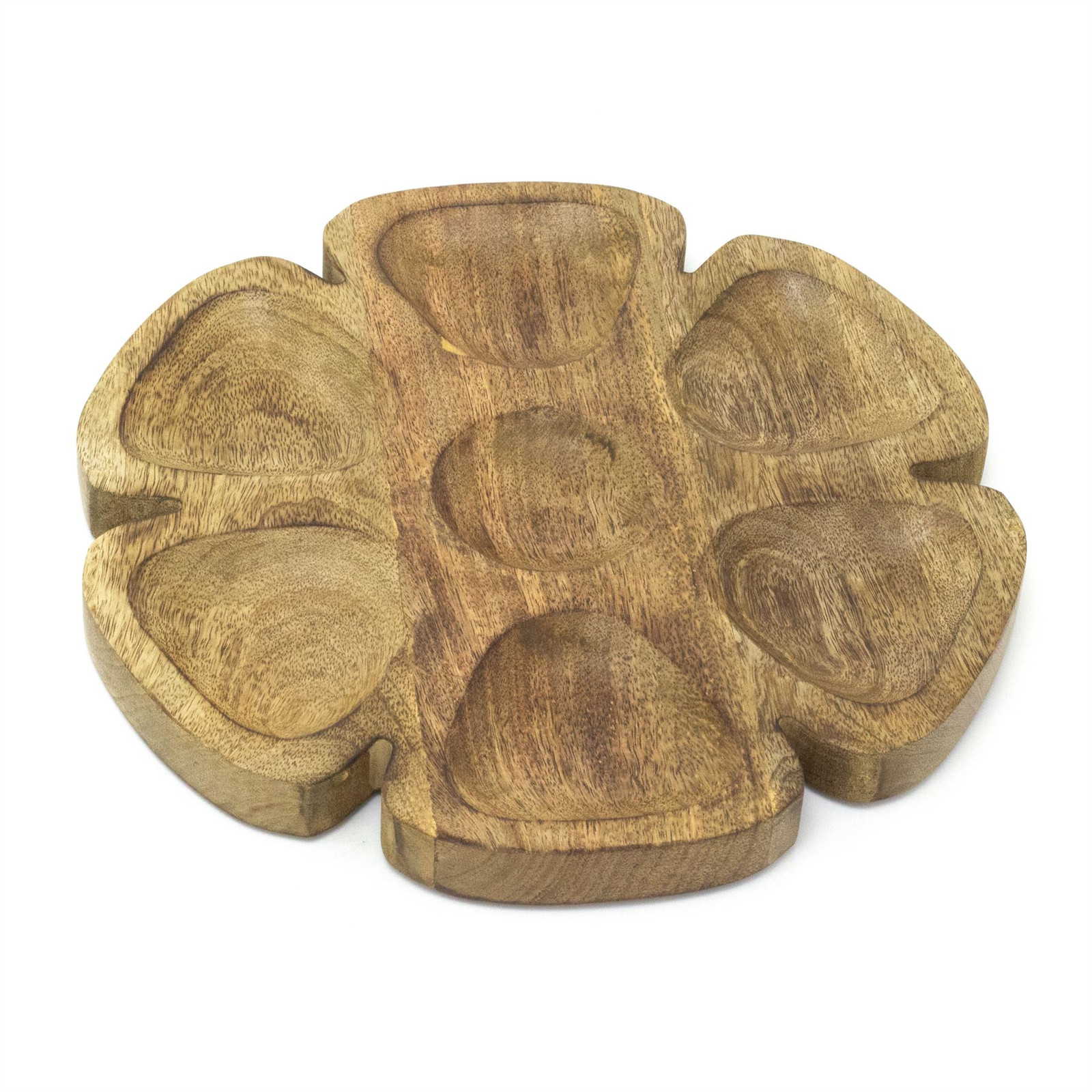 Round Wooden Snack Tray | 7-Section Dip & Nibble Party Serving Platter - 30cm