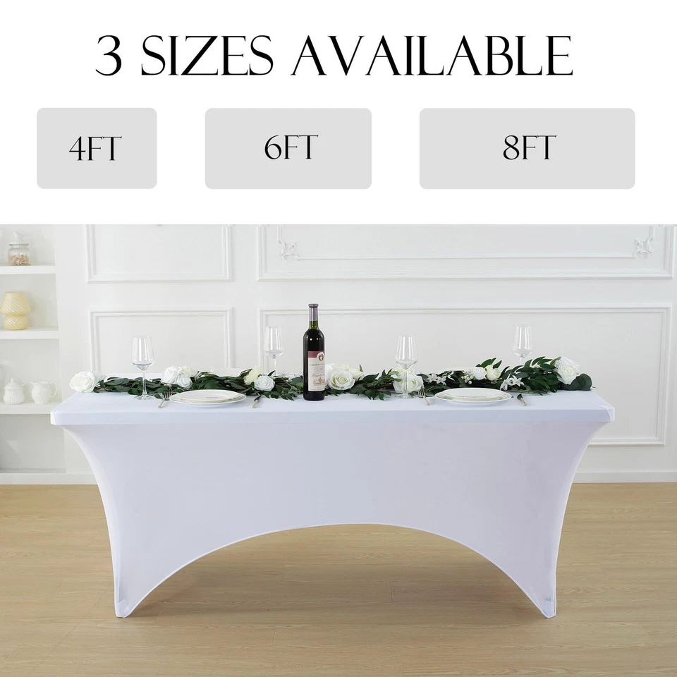 6 Pack 8ft White Spandex Tablecloth – Fitted Stretch Cover – Universal Fit fo... - Image 2 of 4