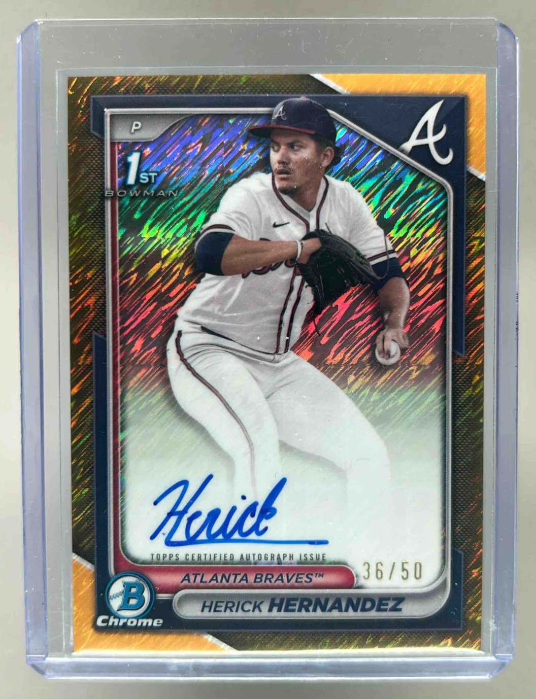 Herick Hernandez 2024 Bowman Draft Gold Shimmer Refractor Chrome Auto 1st RC /50
