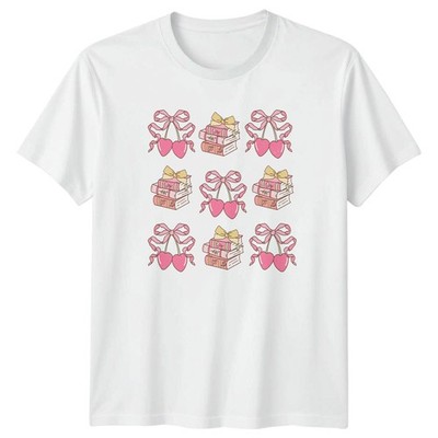 Pastell Bücher Herz Kirschen Damen T-Shirt Kokett Lesen Ästhetisch