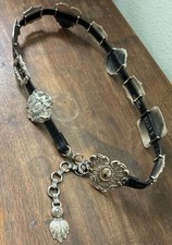 Vintage 1993 Brighton Black Leather Concho Belt Silver Medallion Size M 41503