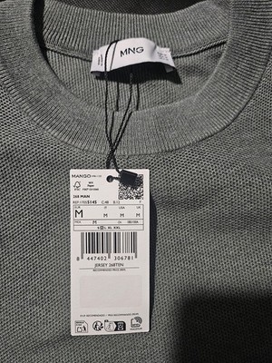 MNG Mango Men s Microstructured Cotton Blend Knit Sweater Size M Grey New With
