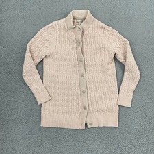 LL Bean Double L Cable Knit Cardigan Sweater Women L Pink Cottage Fisherman