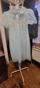 Vintage Gaymode Penney's Lt Blue Double Layer-Lace Trim & SAtin Ribbon Robe S