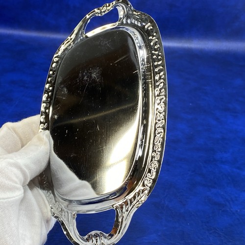 Vtg Unbranded Mini Ornate Stamped Metal Silvertone Serving Platter Tray Oval - Picture 9 of 10