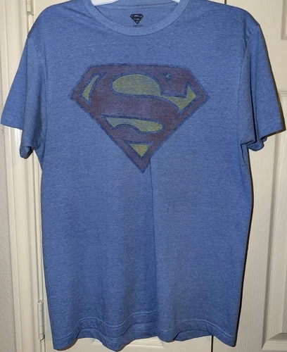 Superman Shirt Medium Light Blue By DC Comics Superhero Logo Faded Tee