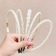 5 PCS Pearl Headbands for Women Girls, Non Slip White Pearl Hairbands, Fashion B